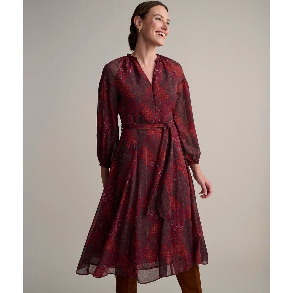 UNTUCKit Women's Georgette Carly Dress Red Diamond Patchwork SIZE 6